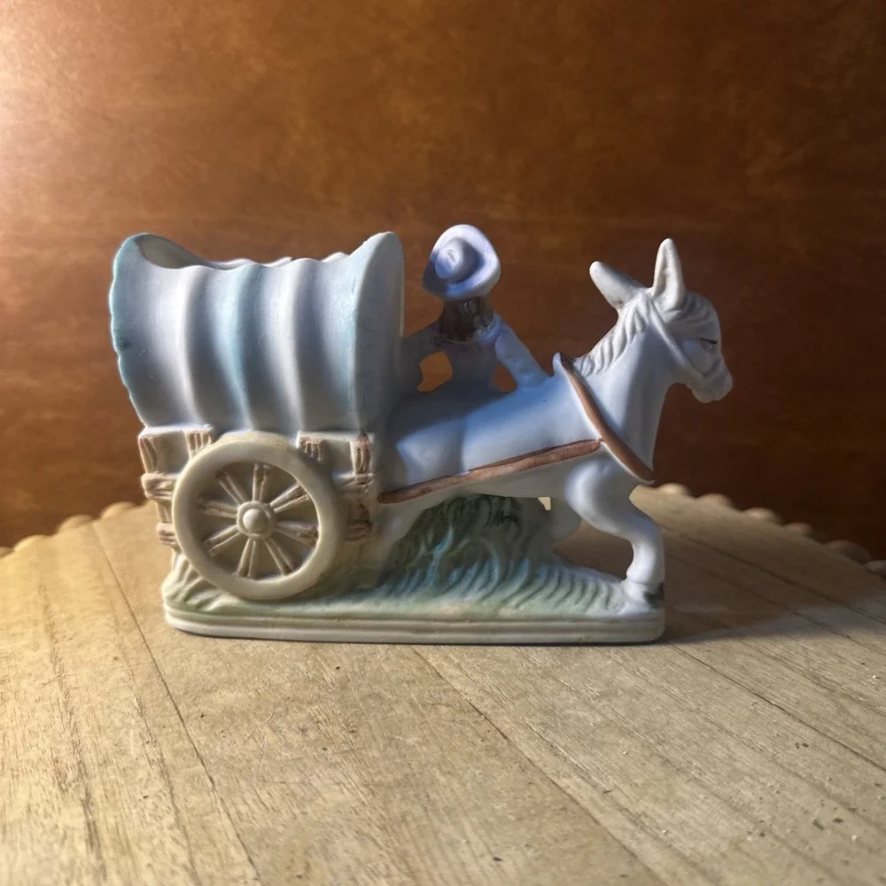 vintage donkey covered wagon planter Japan